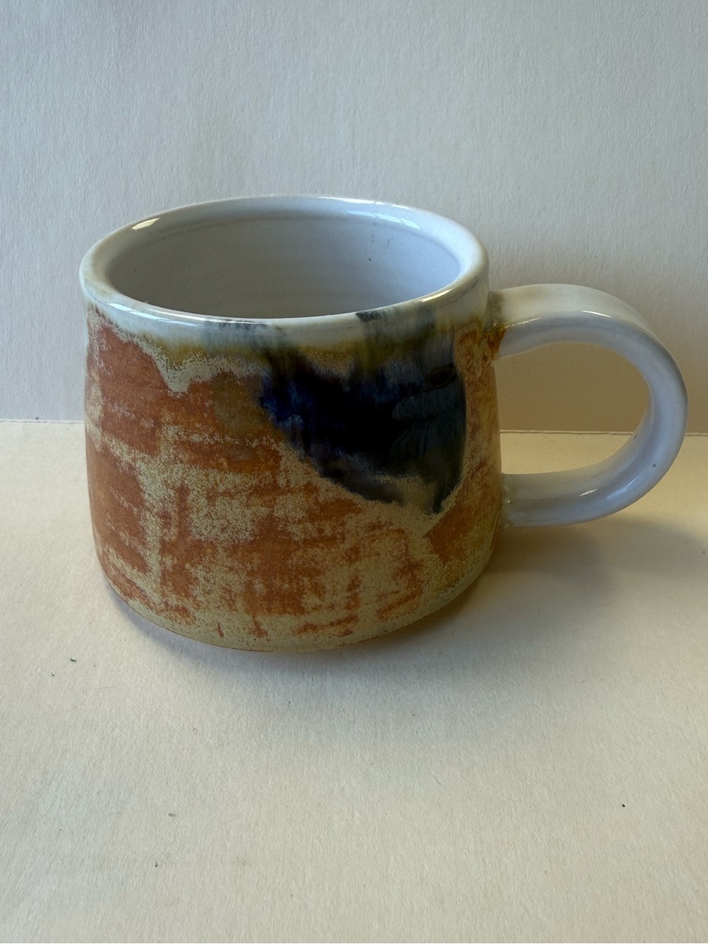 Handcrafted Studio Art Pottery Ceramic Mug in Rust, Navy and White Artist Signed